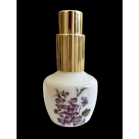 Vintage Milk Glass Spray Perfume Bottle Jlona West Germany Violets - Picture 1 of 4